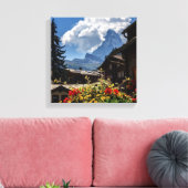 Matterhorn en Zermatt-dorpshuizen, Zwitserland Canvas Afdruk (Insitu (Woonkamer))