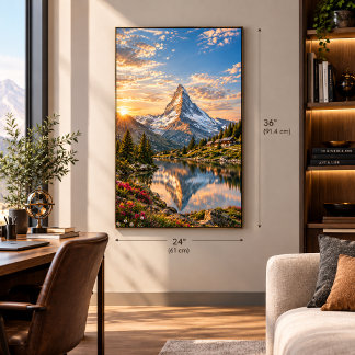 Matterhorn Zonsondergang Zwitserland. Cinematic Al Canvas Afdruk