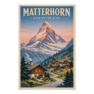 Matterhorn, Zwitserland, in een klassieke retro-st Perfect Poster
