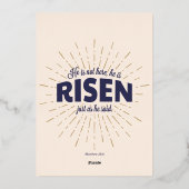 Matteüs 28:6 Hij is verrezen uit de religieuze paa Folie Uitnodiging (Achterkant)
