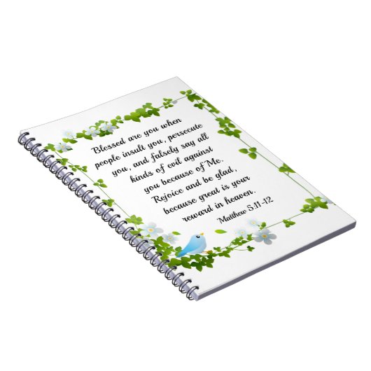 Matteüs 5:11-12 Gezegend bent u zaligheden Bijbel Notitieboek (Rechterzijde)