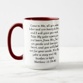 Mattheüs 11:28 Aangepaste Schrift Two-Tone Koffie  Mok (Links)