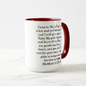 Mattheüs 11:28 Aangepaste Schrift Two-Tone Koffie  Mok (Voorkant rechts)