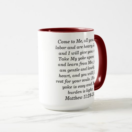 Mattheüs 11:28 Aangepaste Schrift Two-Tone Koffie  Mok (Voorkant rechts)