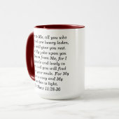 Mattheüs 11:28 Aangepaste Schrift Two-Tone Koffie  Mok (Voorkant links)