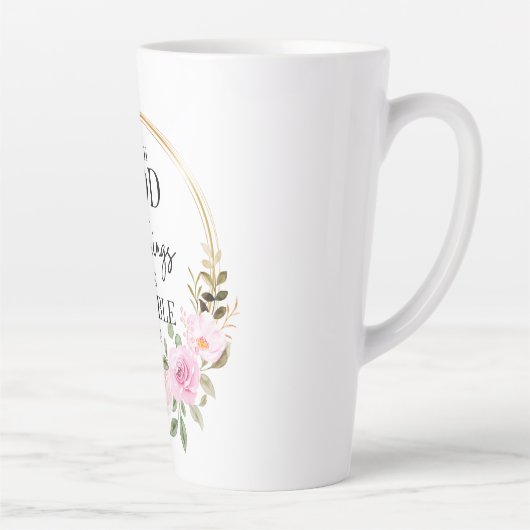 Mattheüs 19:26 Mogelijk met God Roze Bloemen Latte Mok (Rechts)
