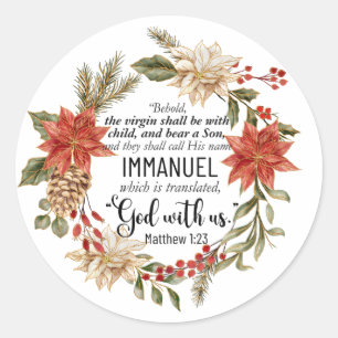 Mattheüs 1:23 Immanuël God met ons Kerstmis Bloeme Ronde Sticker