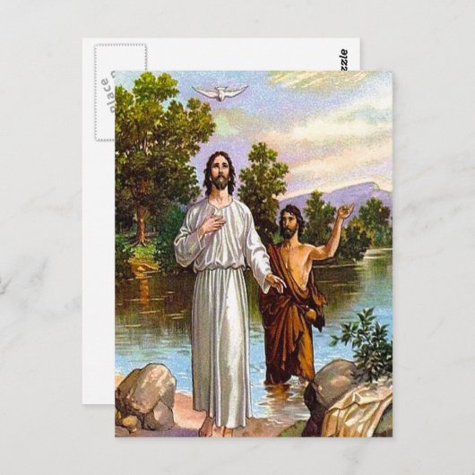 Mattheüs 3:13-17 Jezus is gedoopt in briefkaart (Voorkant / Achterkant)