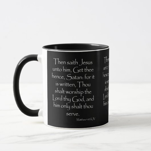 Mattheüs 4:10 KJV Bijbelvers tweetonig Mok (Links)