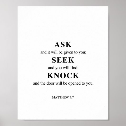 Mattheüs 7:7 Vraag Seek Knock Poster (Voorkant)