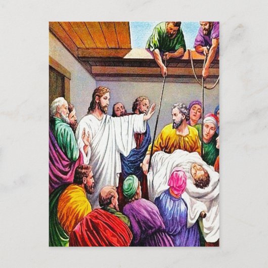Mattheüs 9:1-8 Jezus vergeeft en geneest briefkaar Briefkaart (Voorkant)
