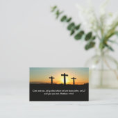 Matthew 11:28 Drie Kruizen Zonsondergang QR code Visitekaartje (Staand voorkant)