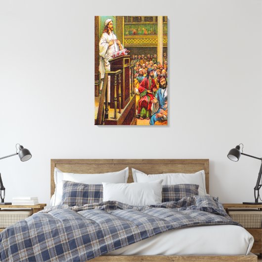 Matthew 13:53-58 onderwijzen in het Synagogue canv Canvas Afdruk (Insitu (Slaapkamer))
