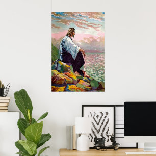 Matthew 14:22-23 Jesus Prays van Himself Poster