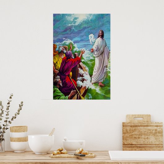 Matthew 14:24-33 Jezus loopt op het Zee Poster (Keuken)