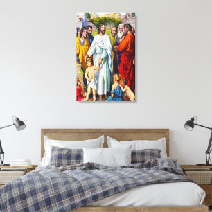 Matthew 19:13-15 Kleine kinderen komen naar Jezus Canvas Afdruk
