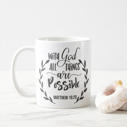Matthew 19:26 met God alles is mogelijk Koffiemok (Met donut)