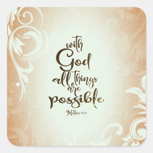 Matthew 19:26 met God alles is mogelijk Vierkante Sticker (Voorkant)