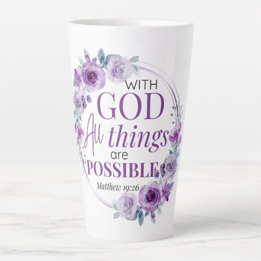 Matthew 19:26 Possible with God Purple Floral Latte Mok (Voorkant)