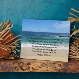 Matthew 25:35.36. Want ik had honger en je gaf me. Fotoplaat