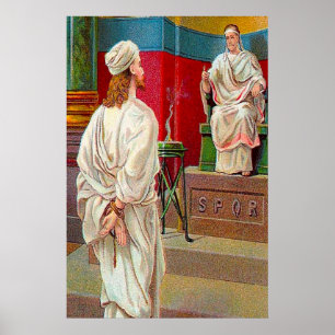 Matthew 27:11-26 Pilatus vraagt Jezus poster