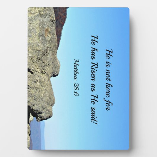 Matthew 28:6 Hij is hier niet, want hij is gestege Fotoplaat (voorkant)