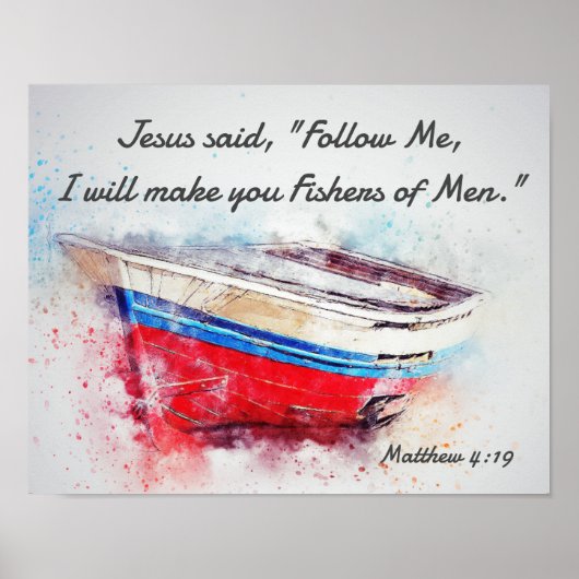 Matthew 4:19 Jezus zei: "Volg me Bijbelverse" Poster (Voorkant)