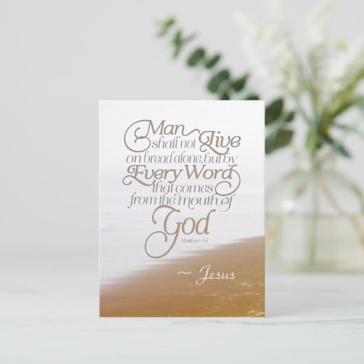 Matthew 4:4 Man leeft niet alleen van brood Briefkaart (Staand voorkant)