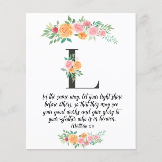 Matthew 5:16, Letter L, waterverf scriptkaart (Voorkant)