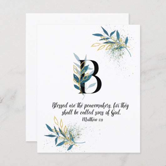 Matthew 5:9. Letter B, Waterverf-scriptkaart (Voorkant / Achterkant)