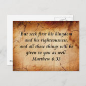 Matthew 6:33 Bijbelversie Briefkaart (Voorkant / Achterkant)