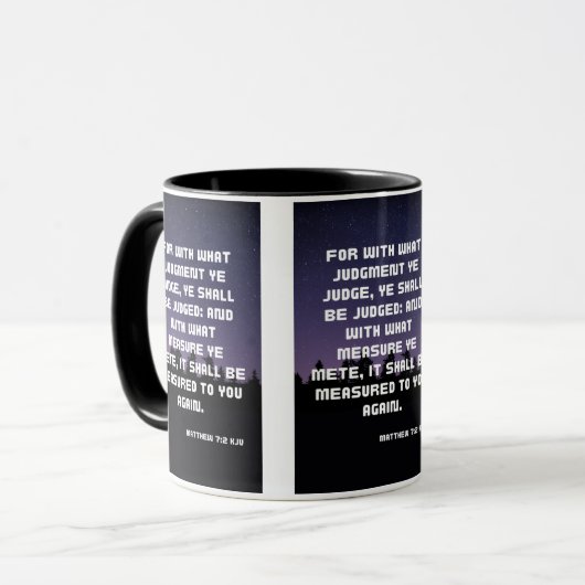 Matthew 7:2 KJV Bijbelverse Pic Two-Tone Mok (Voorkant links)