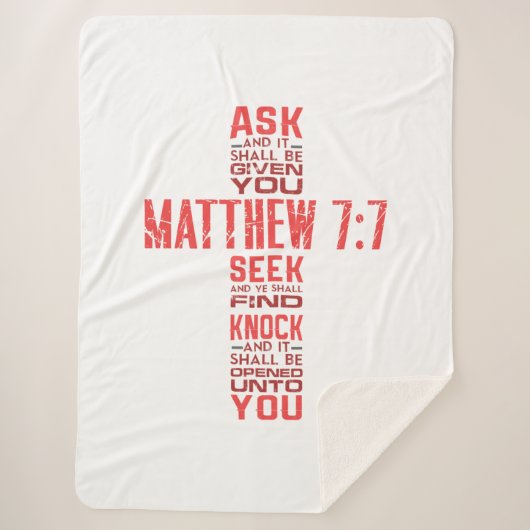 Matthew 7:7 Bijbelverse Cross Sherpa Blanket Sherpa Deken (Voorkant)