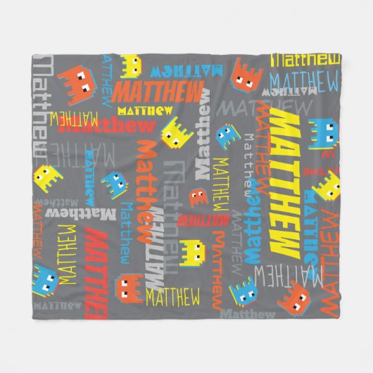 Matthew aangepaste naam pixel gaming grijs grafisc fleece deken (Voorkant (Horizontaal))