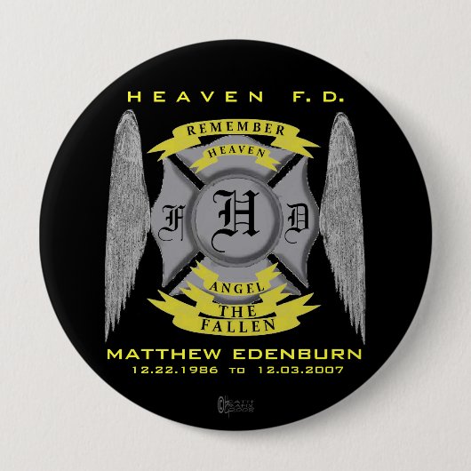 MATTHEW EDENBURN MEMORIAL PIN RONDE BUTTON 4,0 CM (Voorkant)
