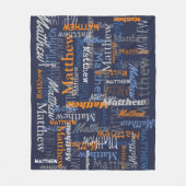 Matthew gepersonaliseerde naam sinaasappel blauw g fleece deken (Voorkant)