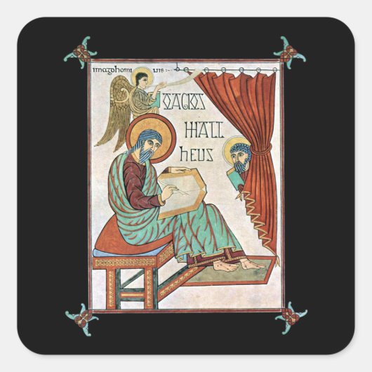 Matthew van Lindisfarne Medieval Manuscript Vierkante Sticker (Voorkant)