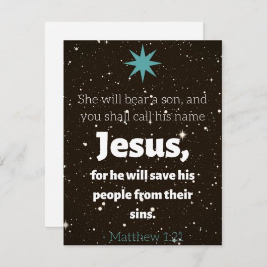 Matthieu 1:21 Carte de Noël (Devant / Derrière)