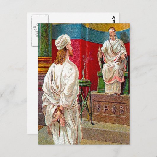 Matthieu 27:11-26 Pilate Questions Jésus carte pos (Devant / Derrière)