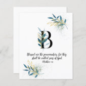 Matthieu 5:9. Lettre B, Carte d'écriture aquarelle (Devant / Derrière)