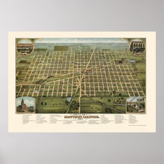 Mattoon, IL Panorama Map - 1884 Poster (Voorkant)