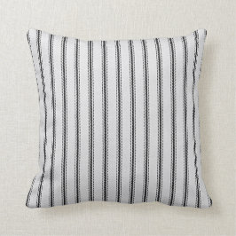"Mattress Ticking" Black & Silver-White Stripe Kussen