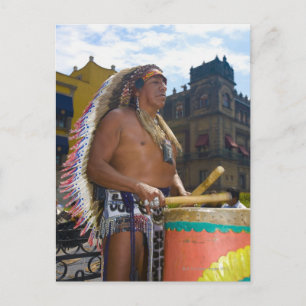 Mature man play drums with drumstick, Zocalo Briefkaart