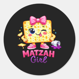 Matzah meisje blij ver Joods Pesach Seder Ronde Sticker