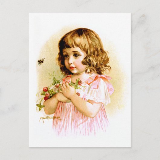 Maud Humphrey: Summer Girl met Flowers en Bee Briefkaart (Voorkant)