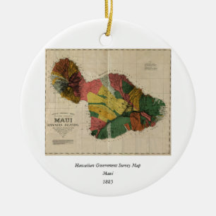 Maui -  Antiquarian Hawaii Survey Map, 1885 Keramisch Ornament