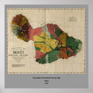 Maui -  Antiquarian Hawaii Survey Map, 1885 Poster