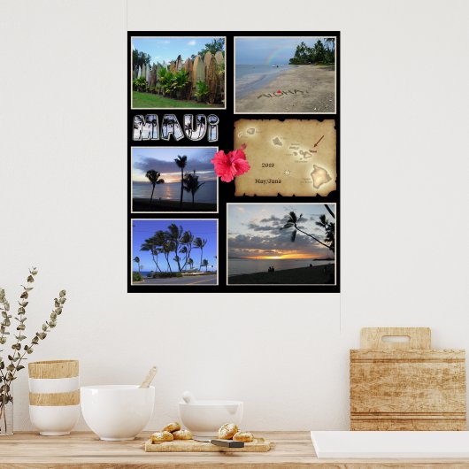 Maui Collage met Uw Foto's en Datum Poster (Keuken)