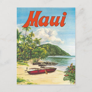 Maui, Hawaï, boten op het strand, vintage, reizen Briefkaart