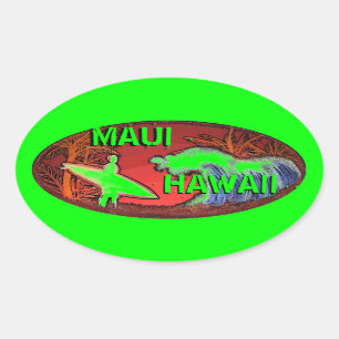 Maui Hawaii groene surfer golven kunst stickers